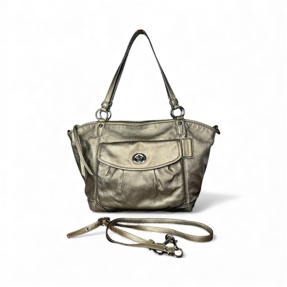 COACH Leah Large Metallic Gold Luxury Leather Satchel